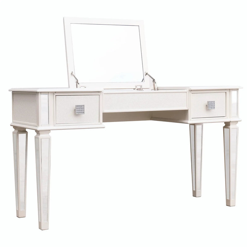 Mirrored Vanity Desk With Drawers And Stool, Flip Up Dressing Table Set For Makeup Room by HouseOfZazla