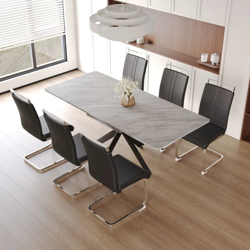 Modern Extendable Dining Table Set For 6 - 8 - Black / Gray by HouseOfZazla