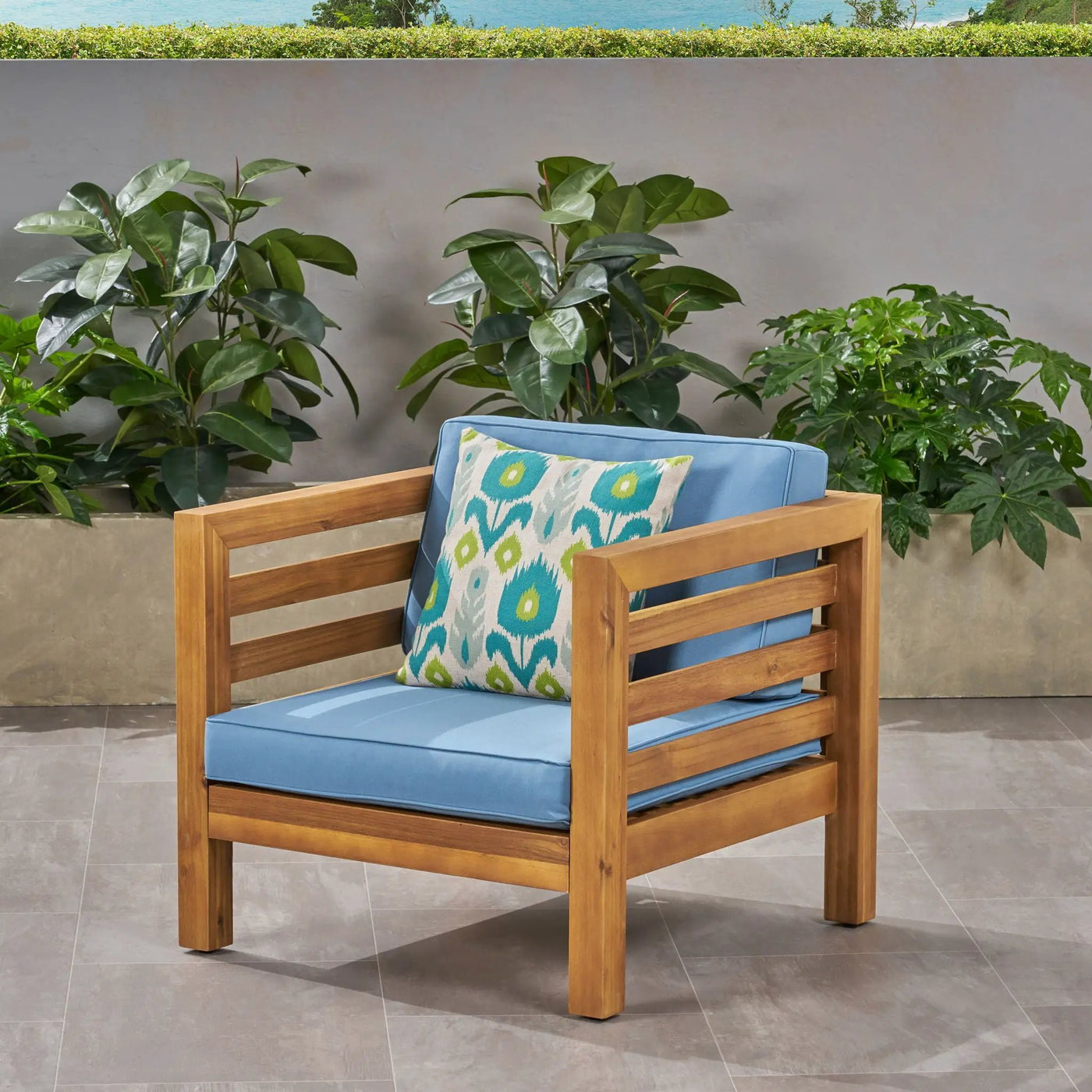 Outdoor Acacia Wood Patio Chair With Fabric Cushion by HouseOfZazla