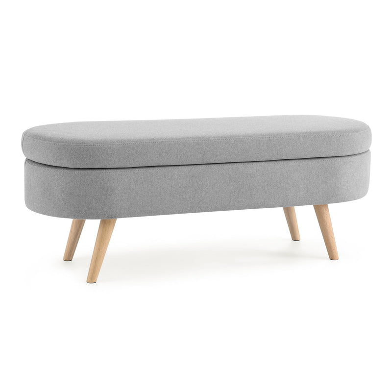 Ottoman Oval Storage Bench With Rubber Wood Legs Linen - Gray by HouseOfZazla