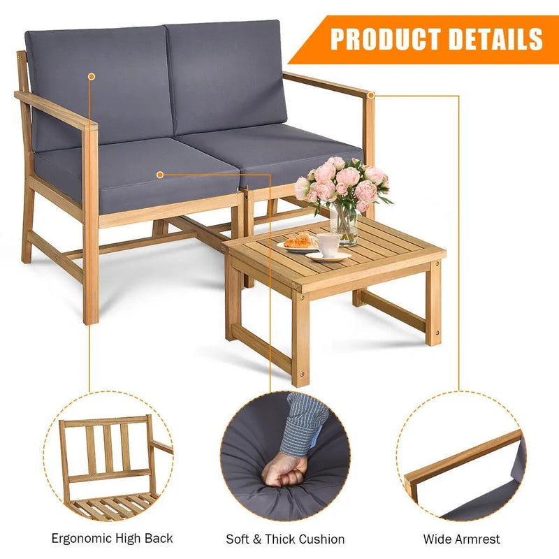 3-in-1 Acacia Wood Loveseat with Separable Coffee Table by DirectDeals