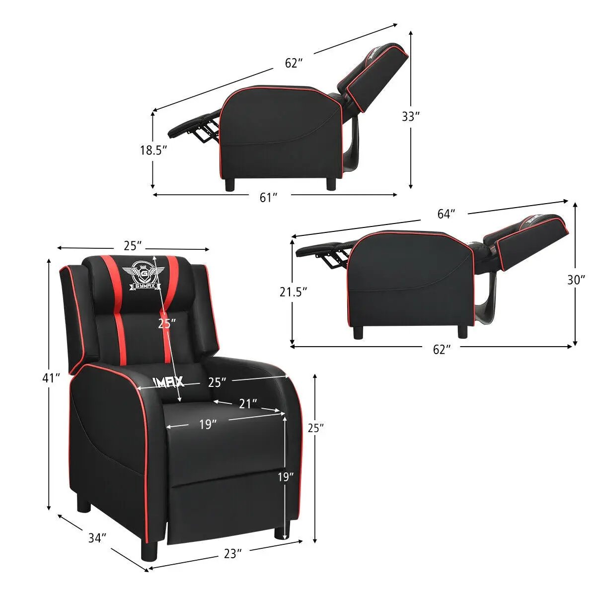 Massage Racing Gaming Single Recliner Chair by DirectDeals