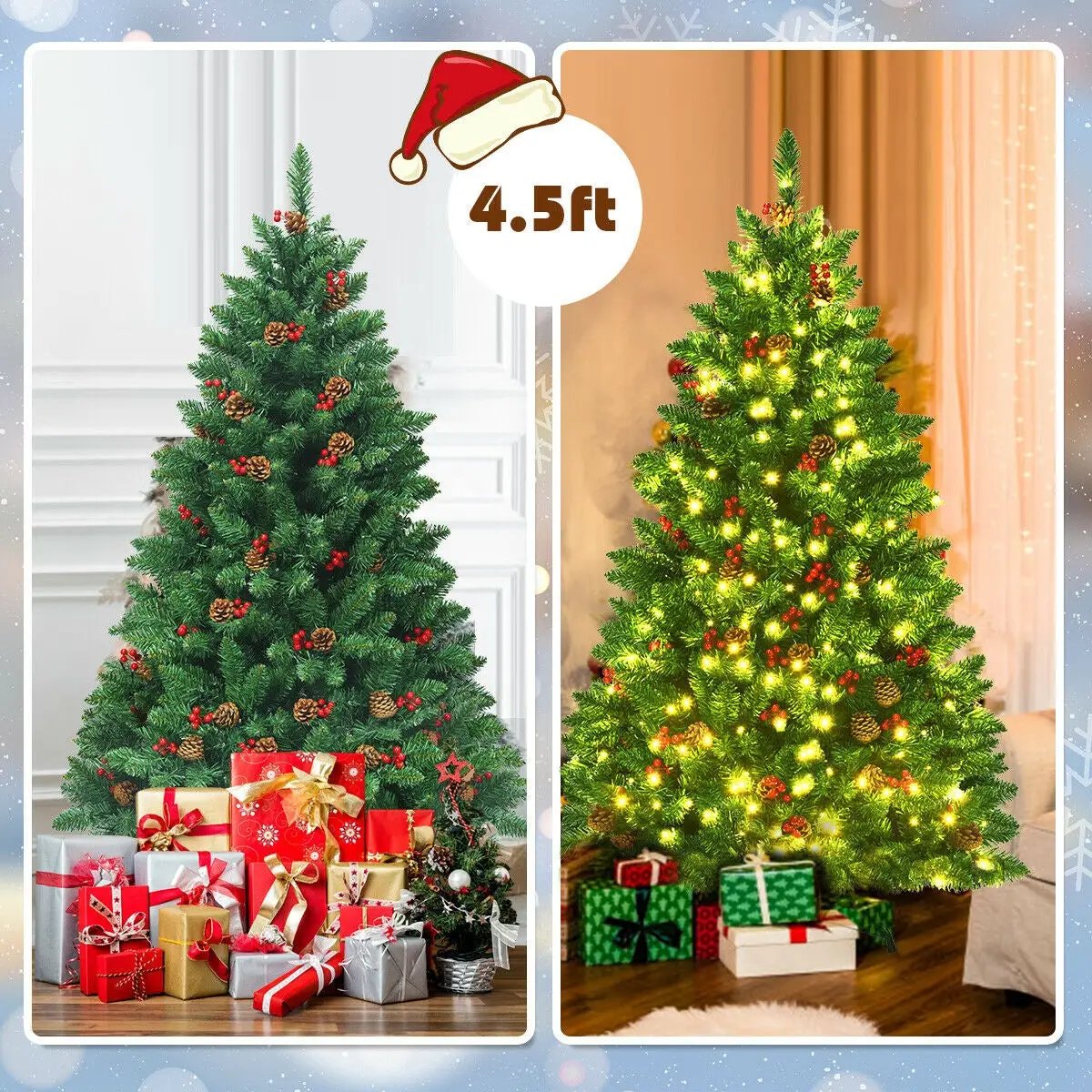 4.5 Feet Pre-lit Hinged Christmas Tree with 300 LED Lights by DirectDeals