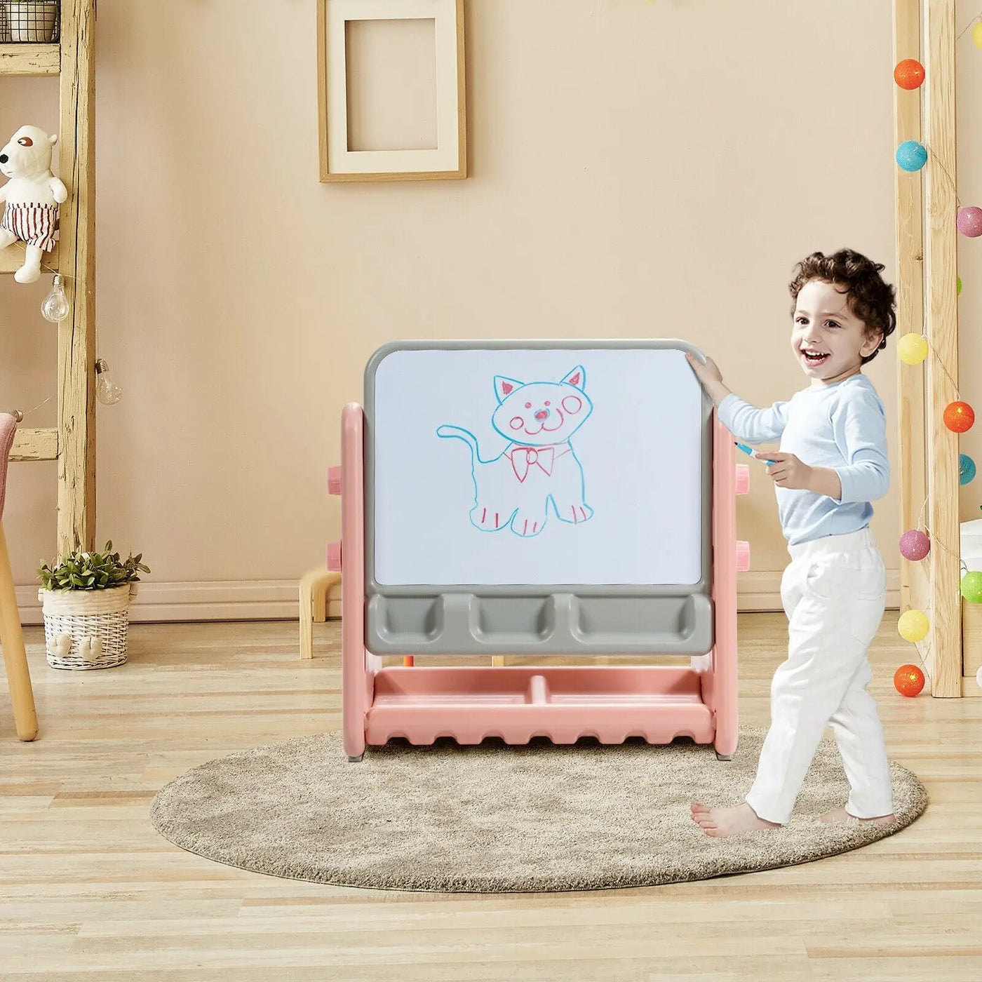 2 in 1 Kids Easel Table and Chair Set with Adjustable Art Painting Board by DirectDeals