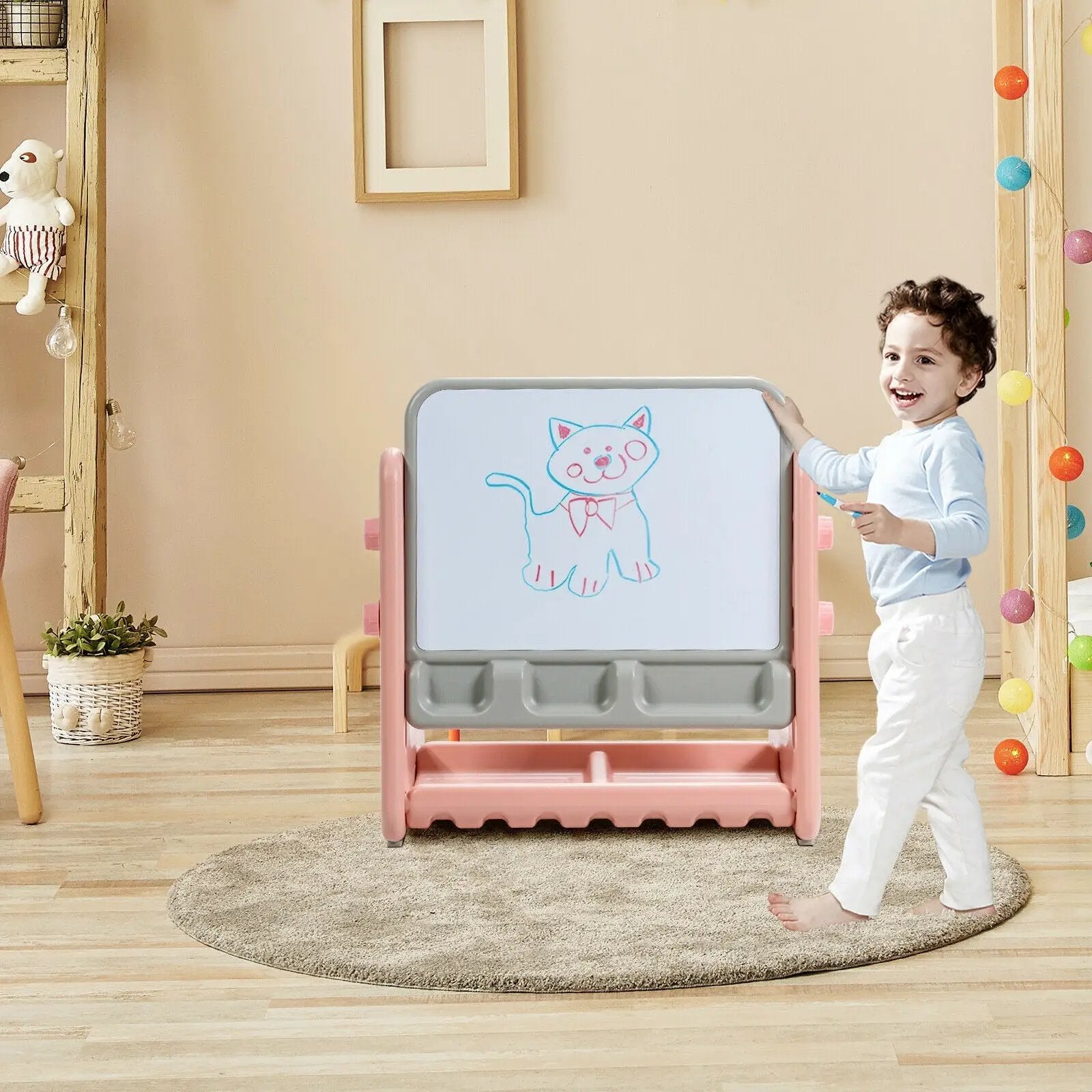 2 in 1 Kids Easel Table and Chair Set with Adjustable Art Painting Board by DirectDeals