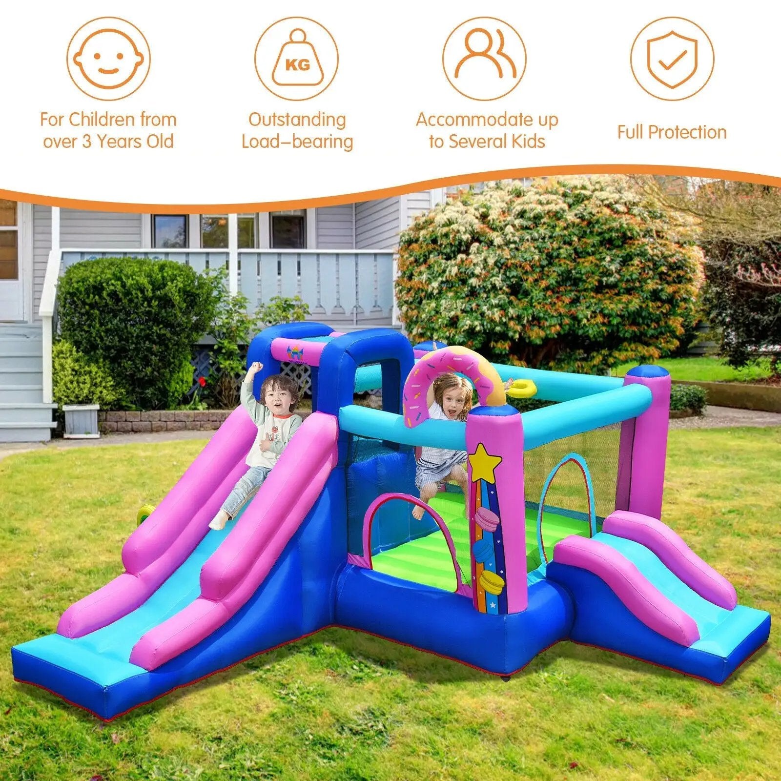 Inflatable Bounce Castle with Dual Slides and Climbing Wall without Blower by DirectDeals