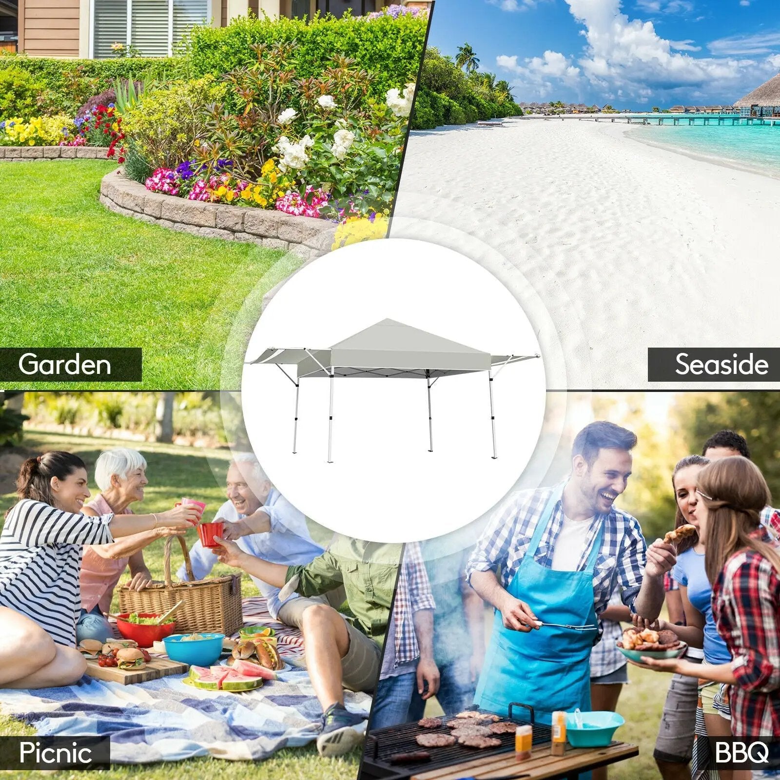 17 Feet x 10 Feet Foldable Pop Up Canopy with Adjustable Instant Sun Shelter by DirectDeals