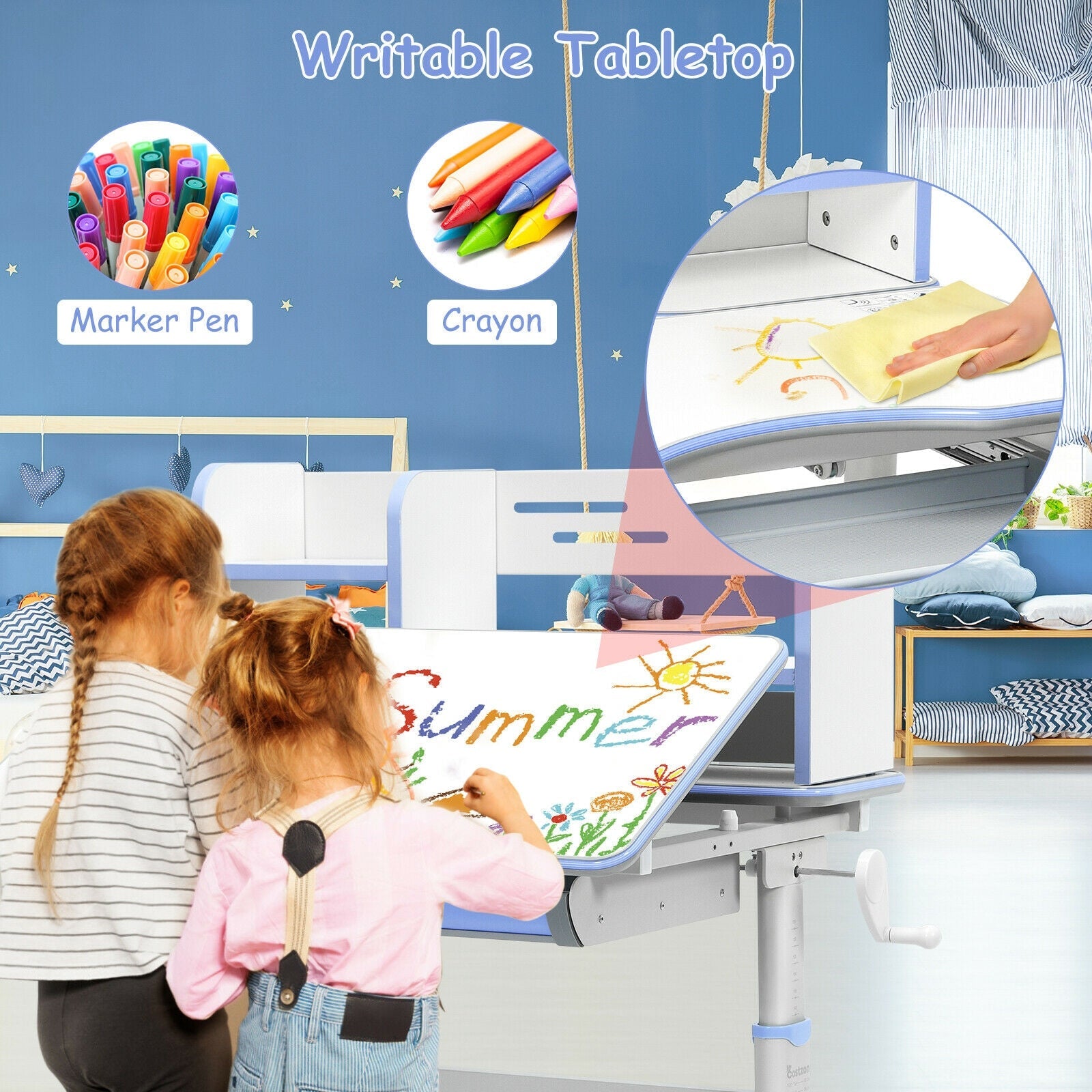 Kids Multifunctional Writing Desk with Tilt Desktop and Book Shelf by DirectDeals