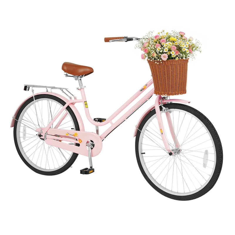26" Beach Cruiser Bike for Women with Basket and Rear Rack by DirectDeals