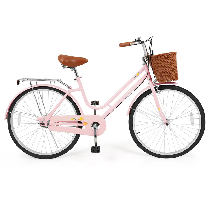 26" Beach Cruiser Bike for Women with Basket and Rear Rack by DirectDeals