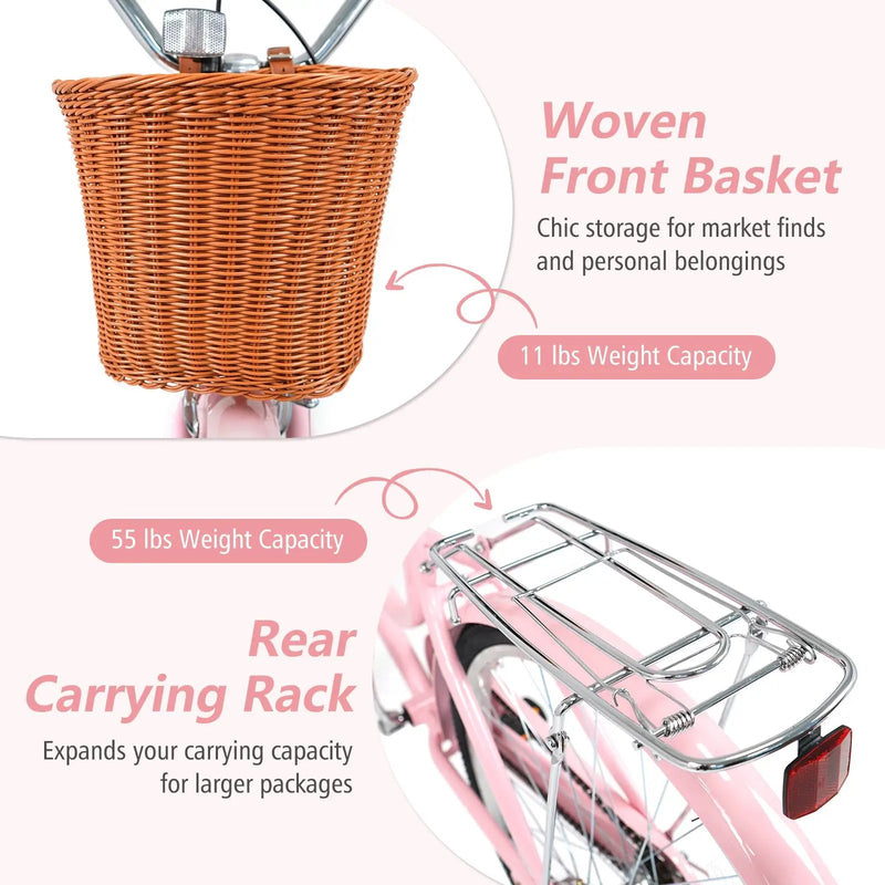 26" Beach Cruiser Bike for Women with Basket and Rear Rack by DirectDeals