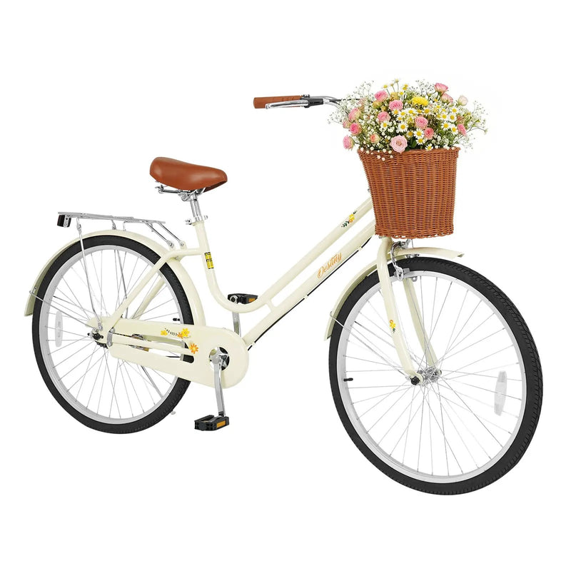 24/26 Inch Beach Cruiser Bike with Basket and Rear Rack by DirectDeals