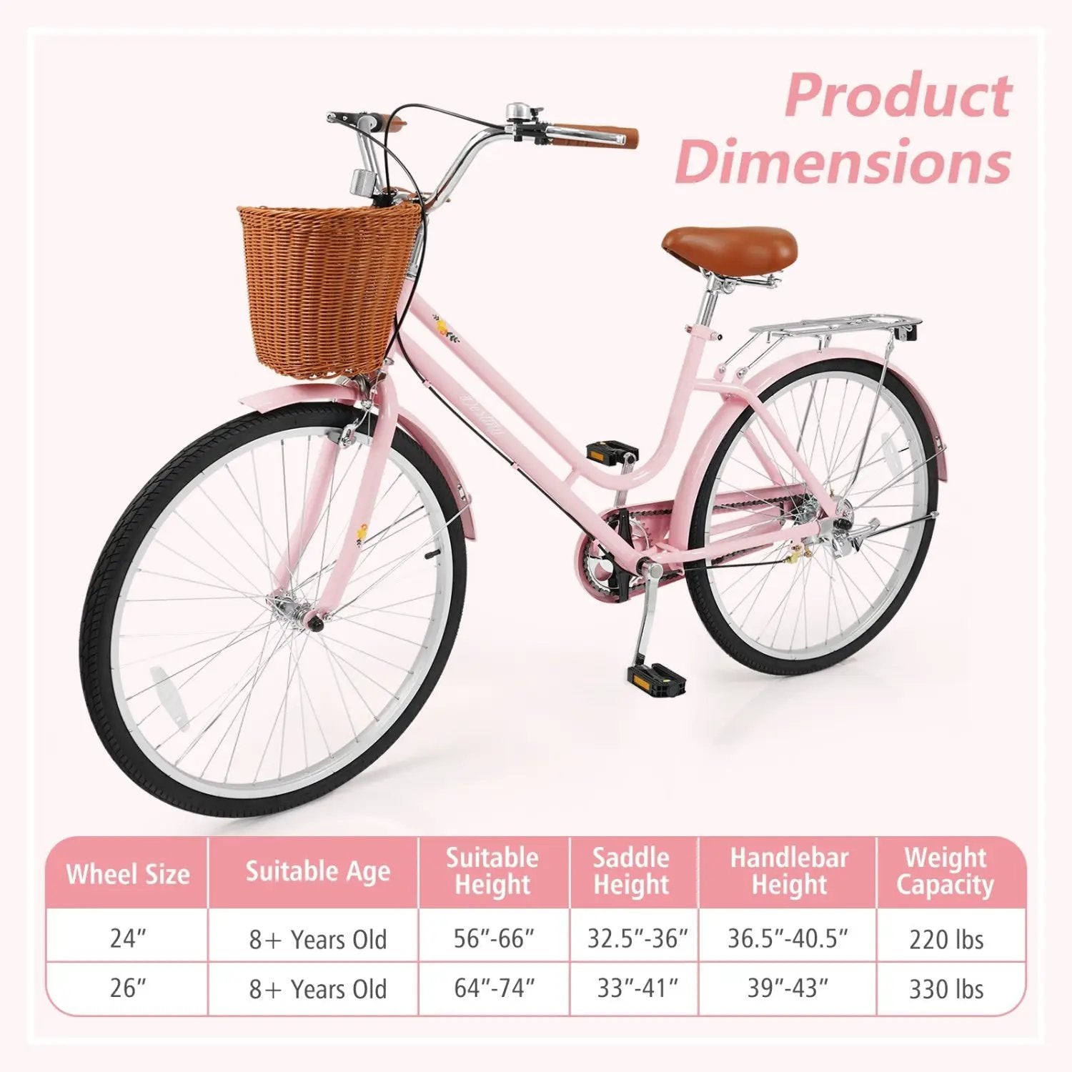 26" Beach Cruiser Bike for Women with Basket and Rear Rack by DirectDeals