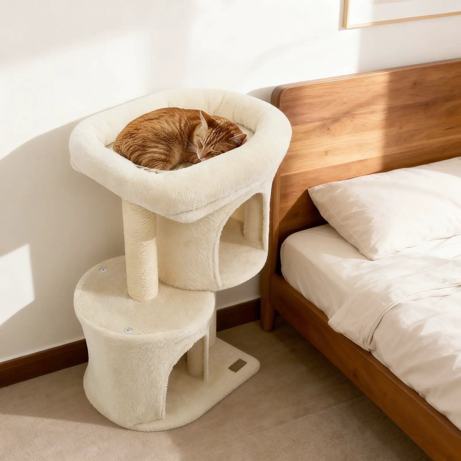 26 Inch Cat Tower with Large Padded Push Perch and Dual Condos by DirectDeals