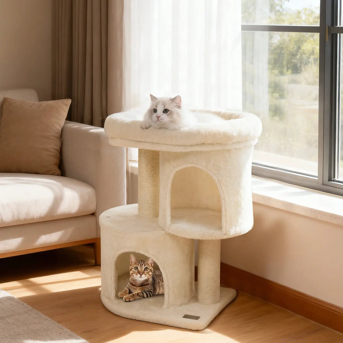 26 Inch Cat Tower with Large Padded Push Perch and Dual Condos by DirectDeals