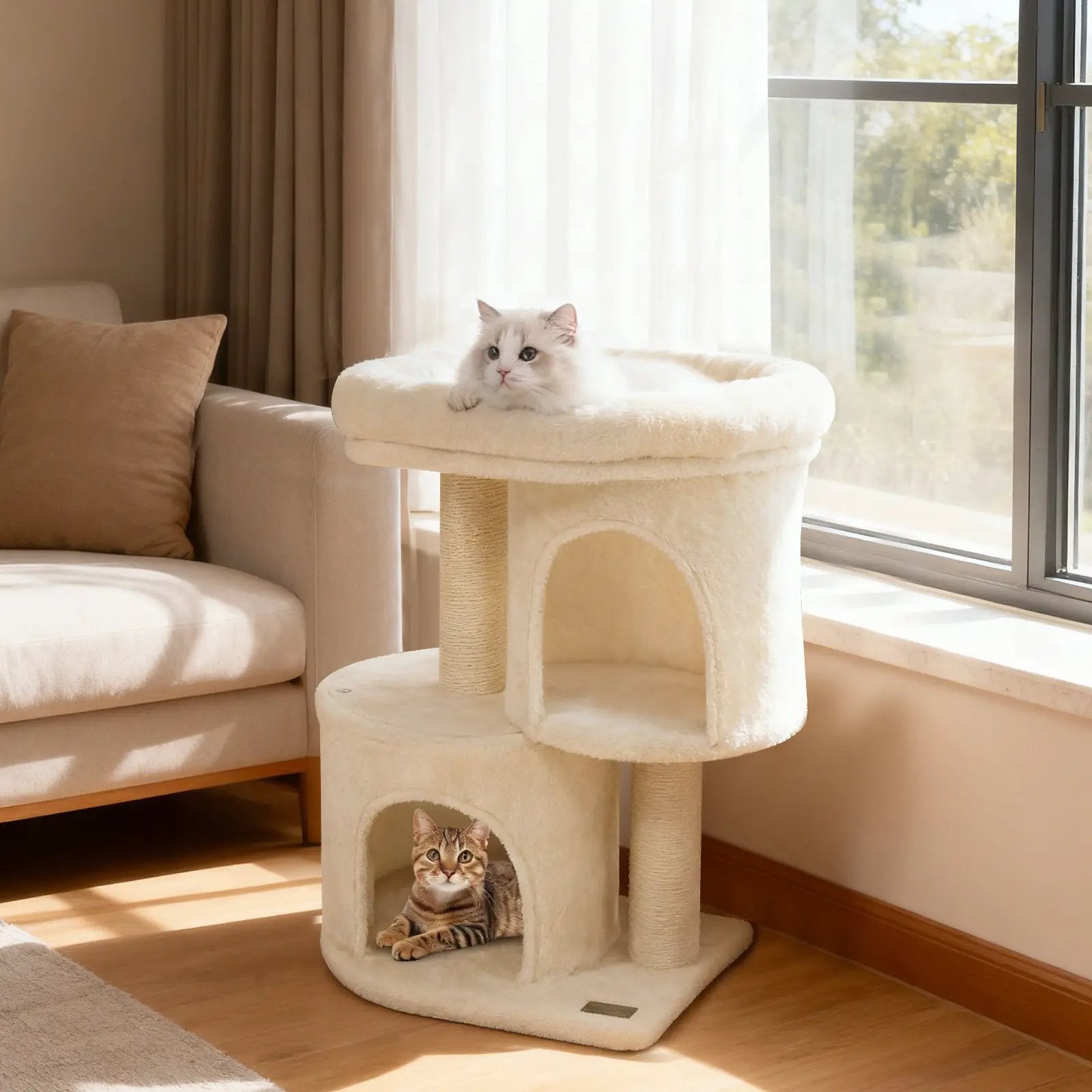 26 Inch Cat Tower with Large Padded Push Perch and Dual Condos by DirectDeals