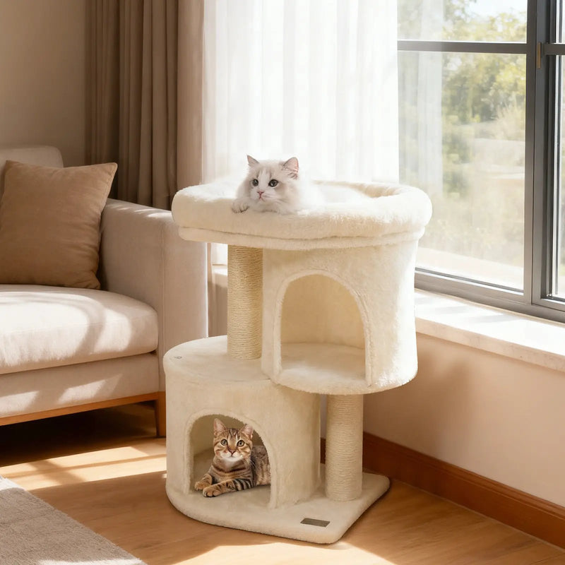 26 Inch Cat Tower with Large Padded Push Perch and Dual Condos by DirectDeals