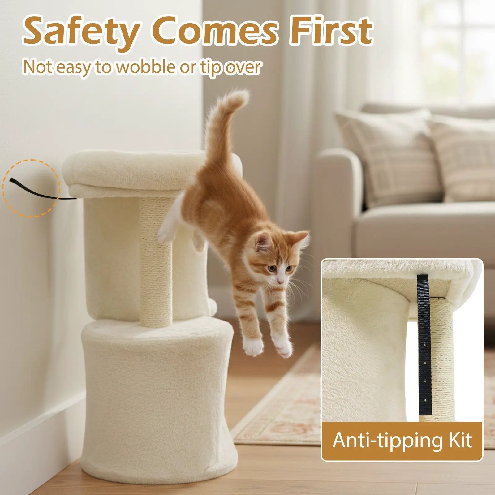 26 Inch Cat Tower with Large Padded Push Perch and Dual Condos by DirectDeals