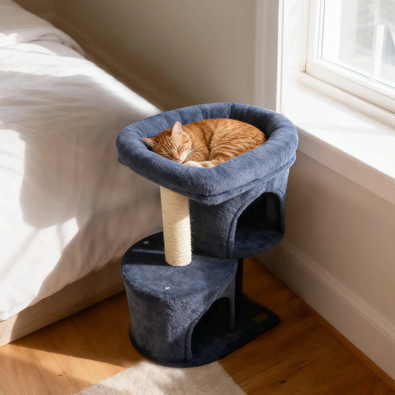 26 Inch Cat Tower with Large Padded Push Perch and Dual Condos by DirectDeals