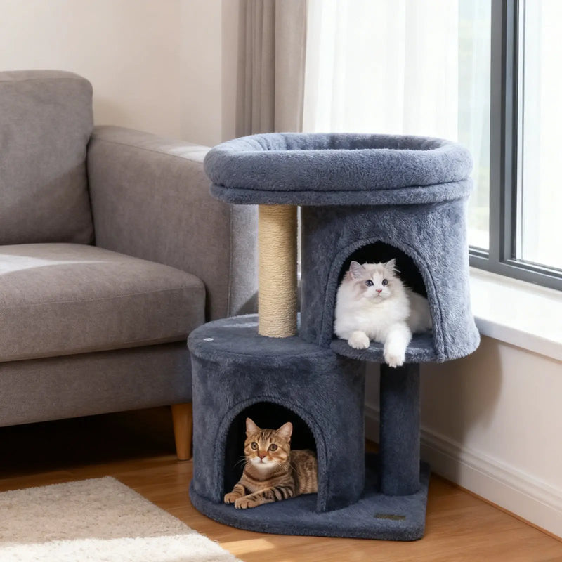 26 Inch Cat Tower with Large Padded Push Perch and Dual Condos by DirectDeals