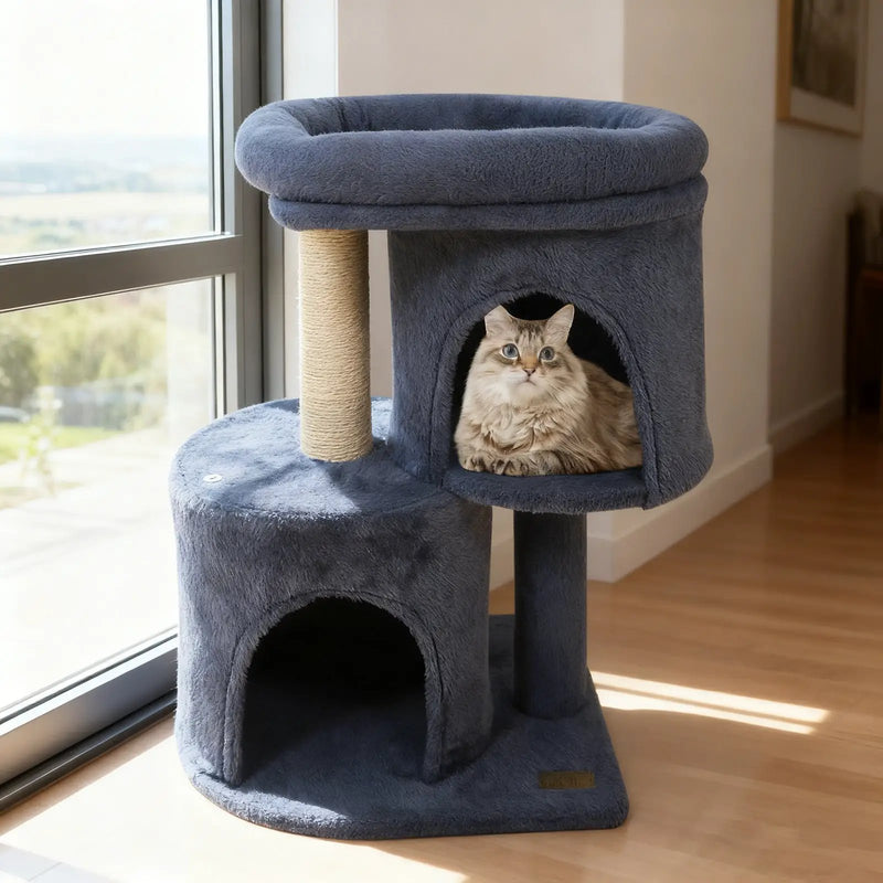 26 Inch Cat Tower with Large Padded Push Perch and Dual Condos by DirectDeals