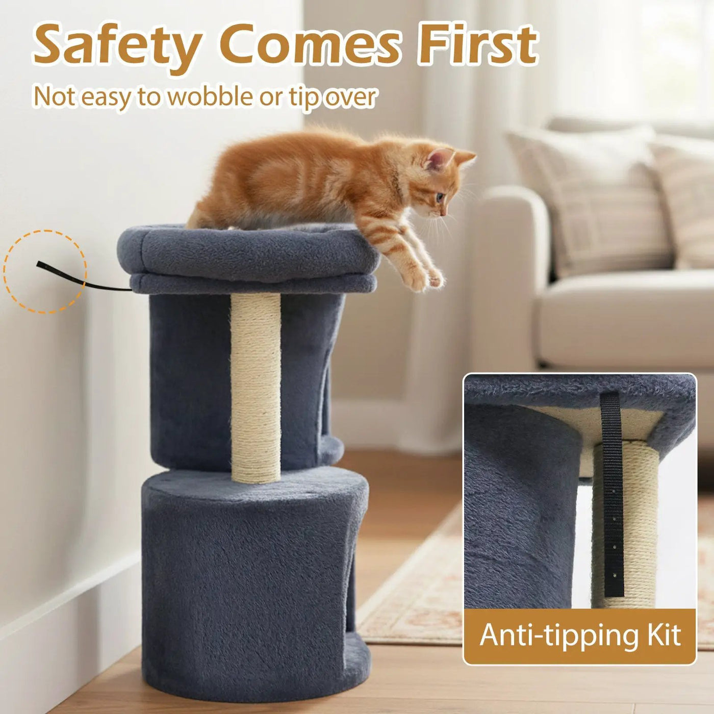 26 Inch Cat Tower with Large Padded Push Perch and Dual Condos by DirectDeals