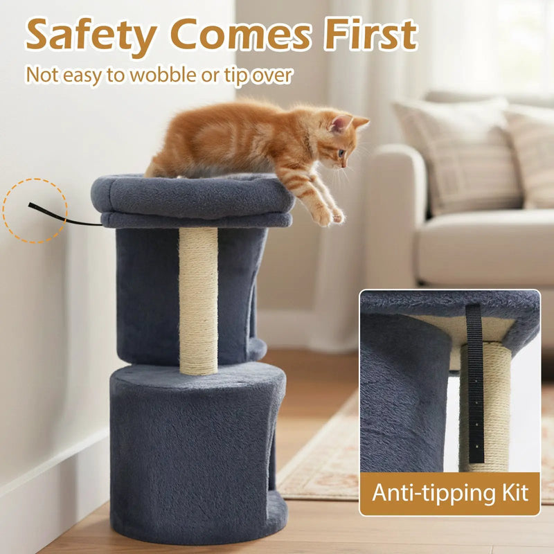 26 Inch Cat Tower with Large Padded Push Perch and Dual Condos by DirectDeals