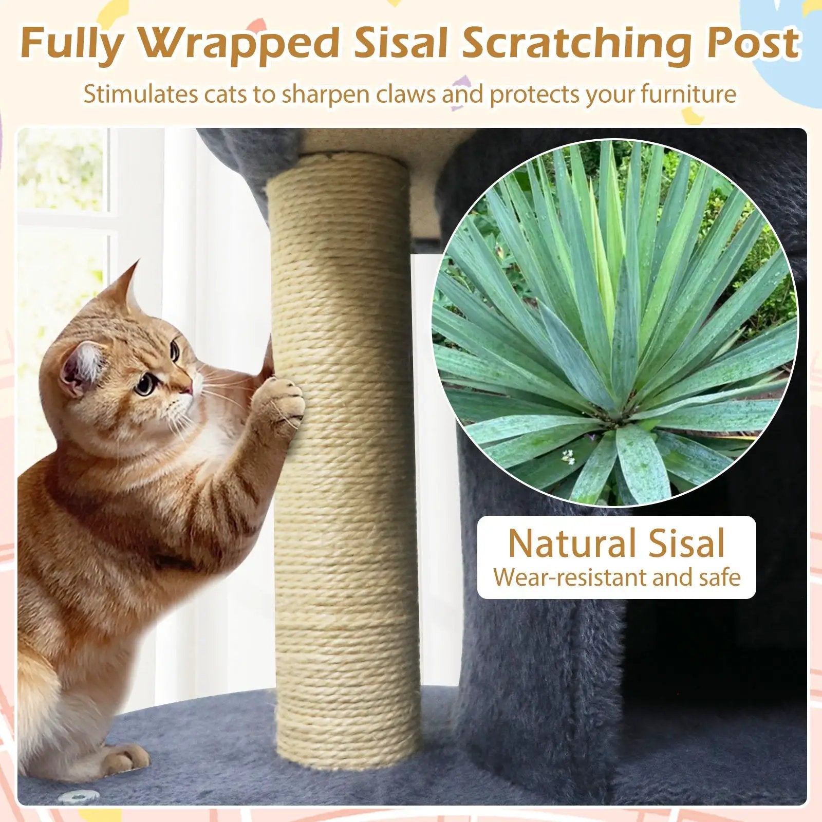 26 Inch Cat Tower with Large Padded Push Perch and Dual Condos by DirectDeals