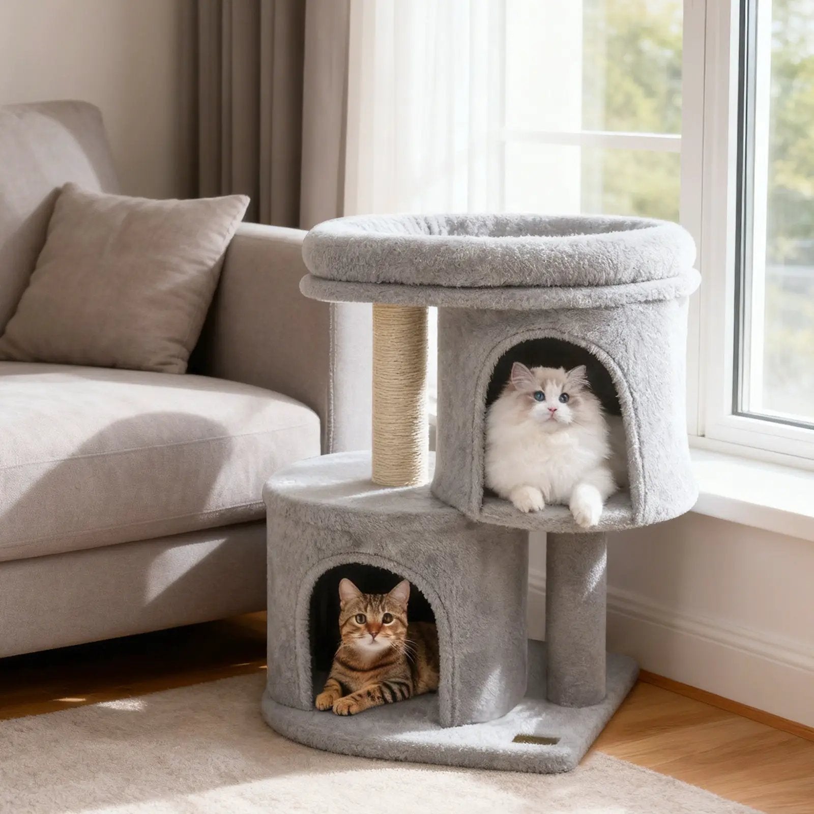 26 Inch Cat Tower with Large Padded Push Perch and Dual Condos by DirectDeals