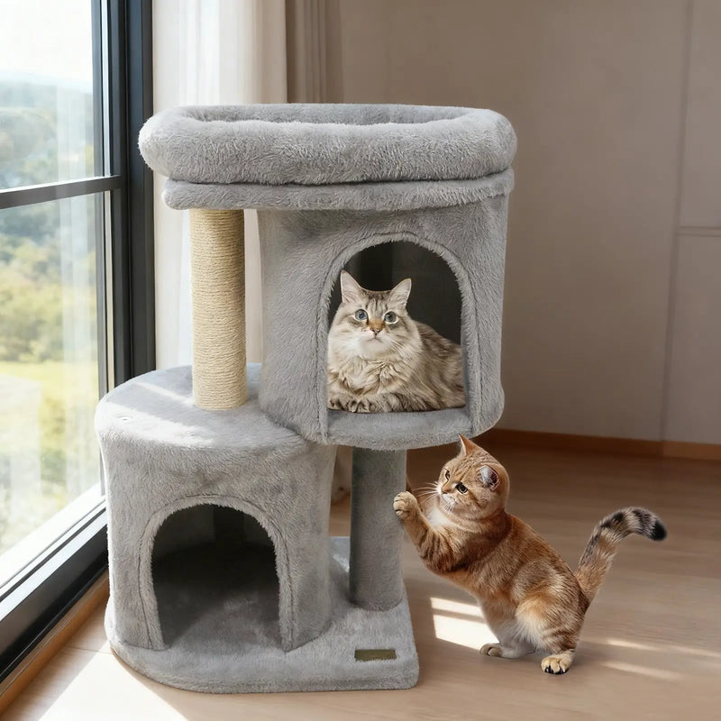 26 Inch Cat Tower with Large Padded Push Perch and Dual Condos by DirectDeals