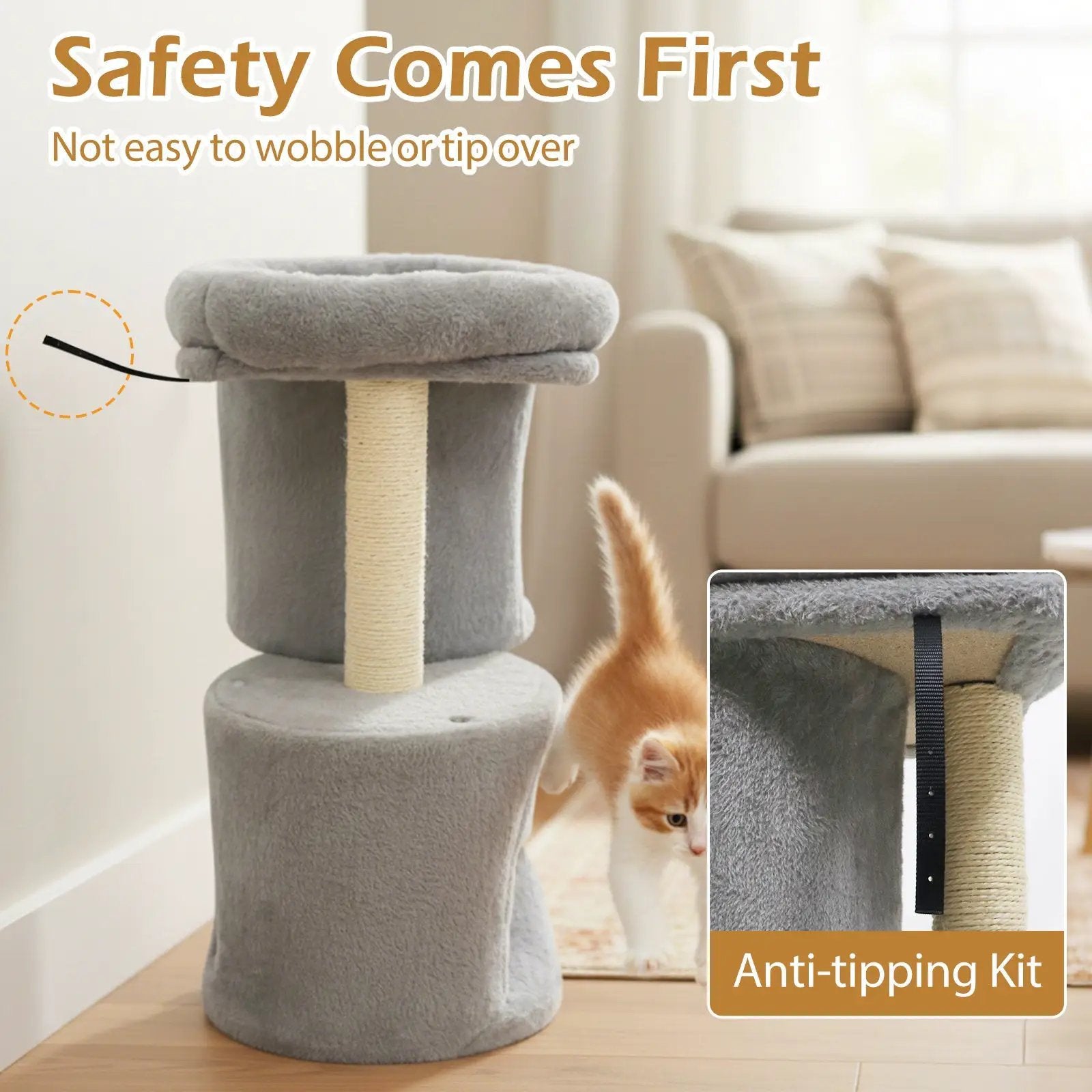 26 Inch Cat Tower with Large Padded Push Perch and Dual Condos by DirectDeals