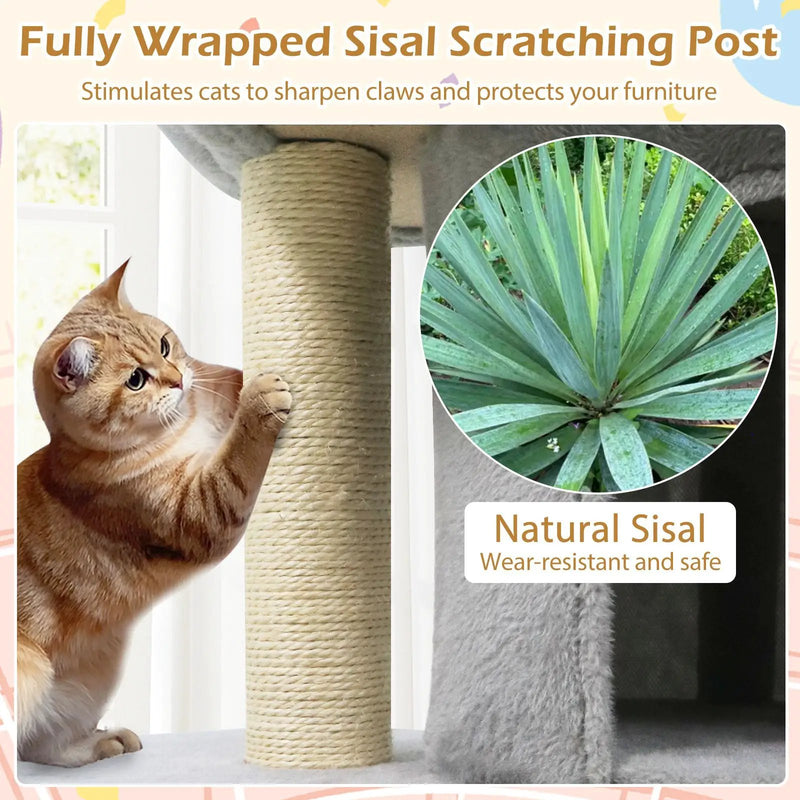 26 Inch Cat Tower with Large Padded Push Perch and Dual Condos by DirectDeals