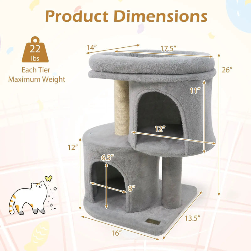 26 Inch Cat Tower with Large Padded Push Perch and Dual Condos by DirectDeals