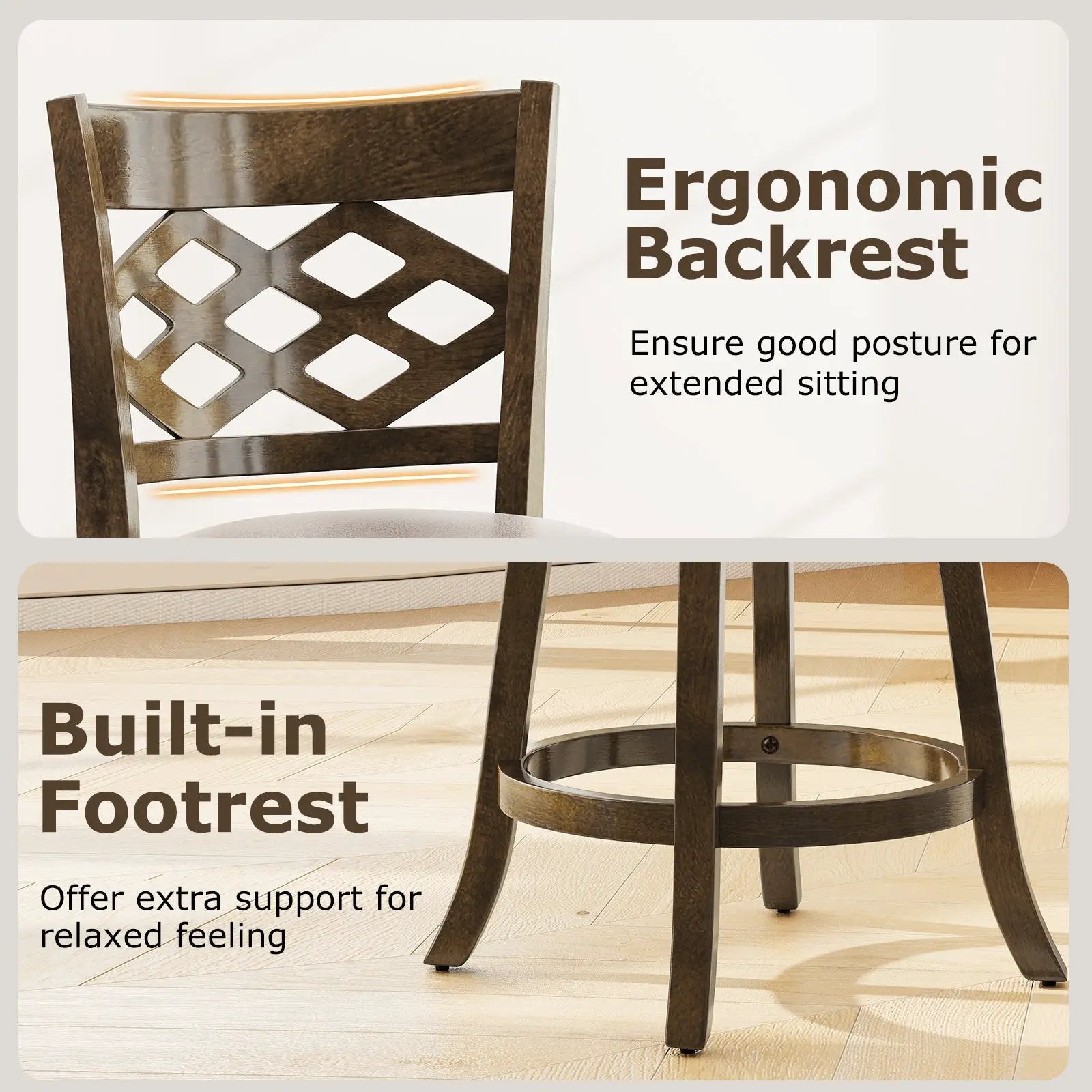 26 Inch Counter Height Bar Stools Set of 2 with Rubber Wood Frame by DirectDeals
