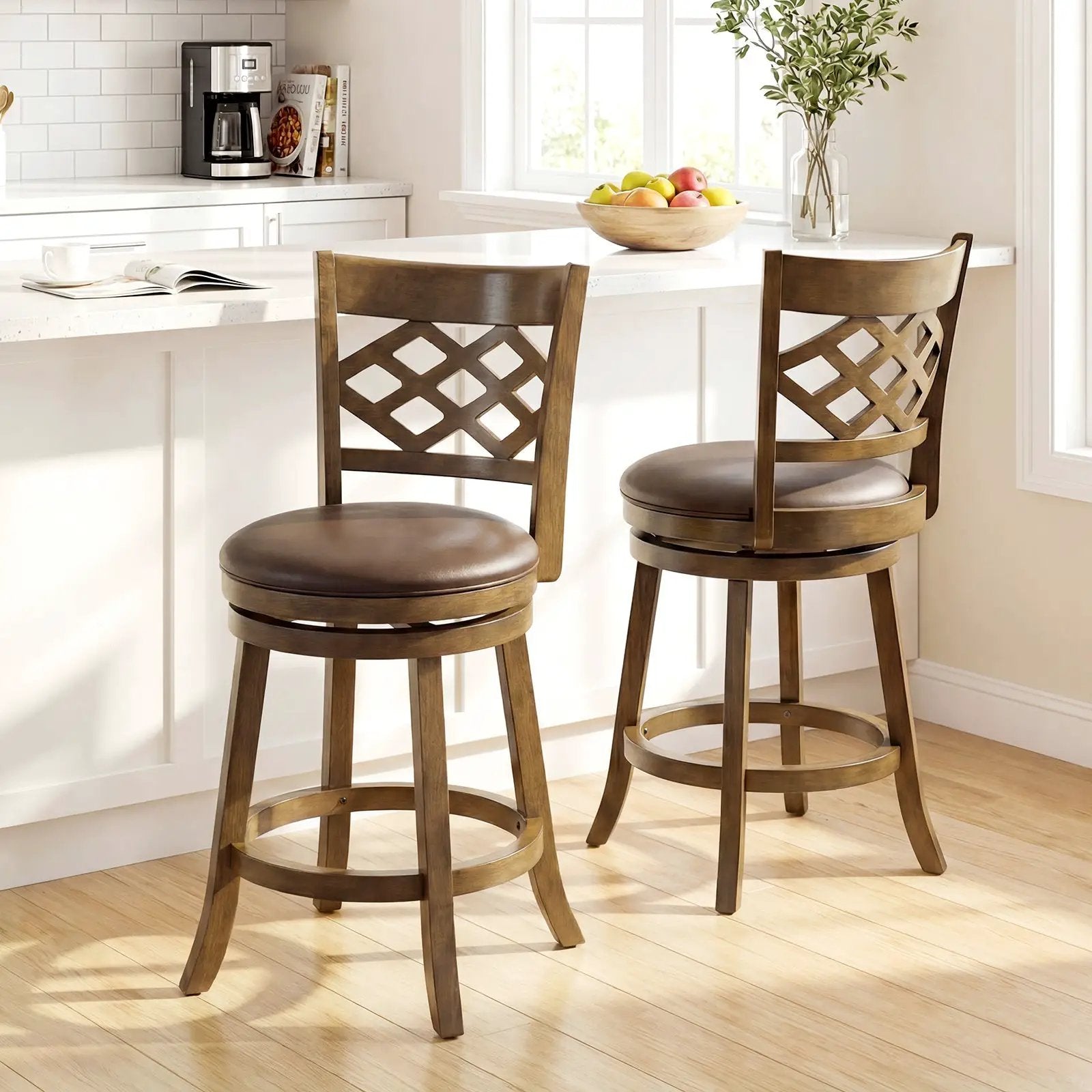 26 Inch Counter Height Bar Stools Set of 2 with Rubber Wood Frame by DirectDeals