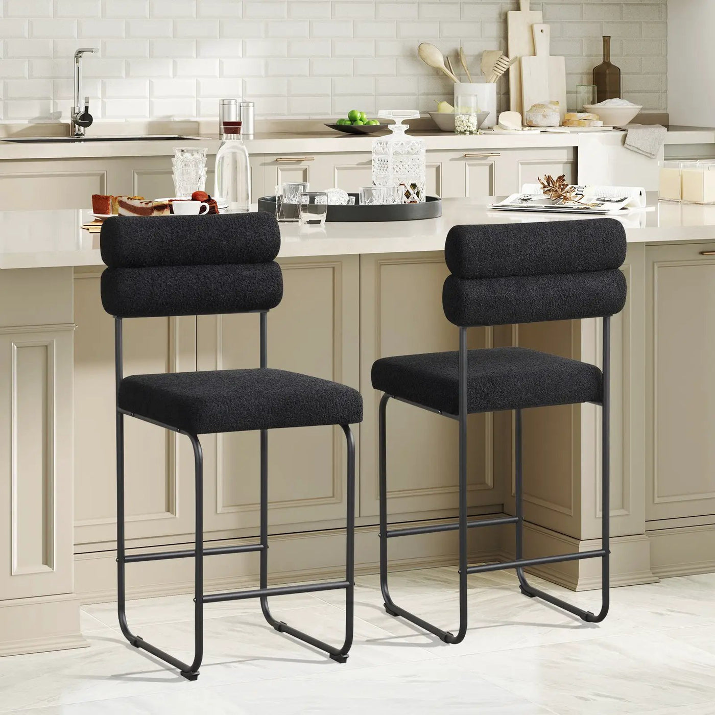 26 Inch Counter Height Bar Stools Set of 2 with Metal Frame and Footrest by DirectDeals