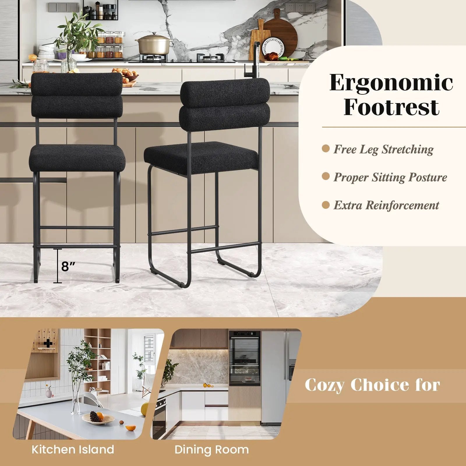 26 Inch Counter Height Bar Stools Set of 2 with Metal Frame and Footrest by DirectDeals