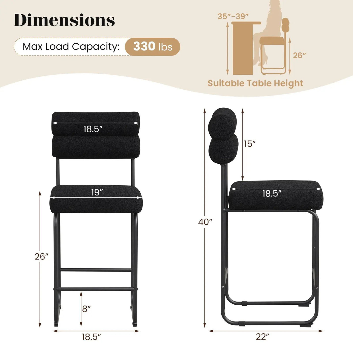 26 Inch Counter Height Bar Stools Set of 2 with Metal Frame and Footrest by DirectDeals