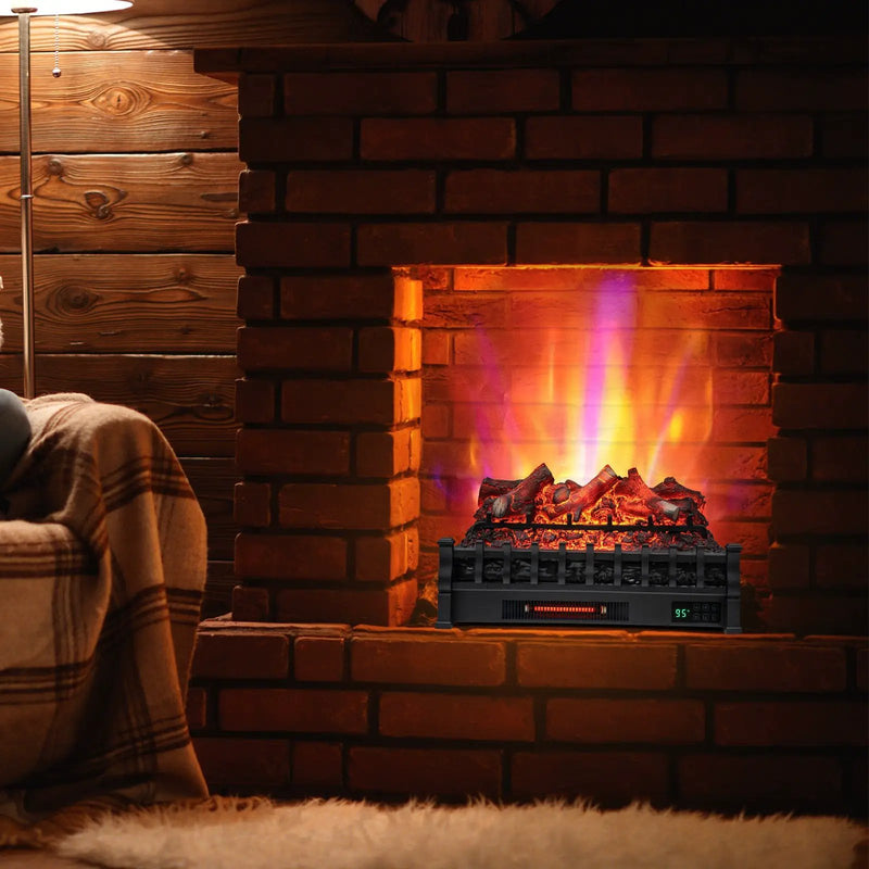 26 Inch Electric Fireplace Heater with Remote Control and Realistic Lemonwood Ember Bed-Black by DirectDeals