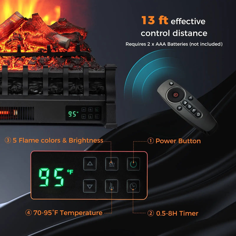 26 Inch Electric Fireplace Heater with Remote Control and Realistic Lemonwood Ember Bed-Black by DirectDeals