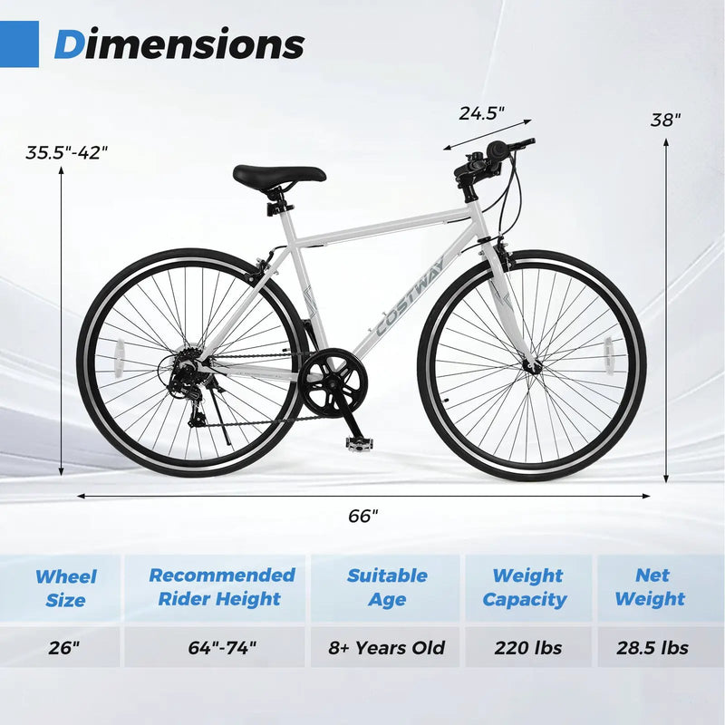 26 Inch Mountain Bike Adjustable with 6-Speed and All-terrain Rubber Wheels by DirectDeals
