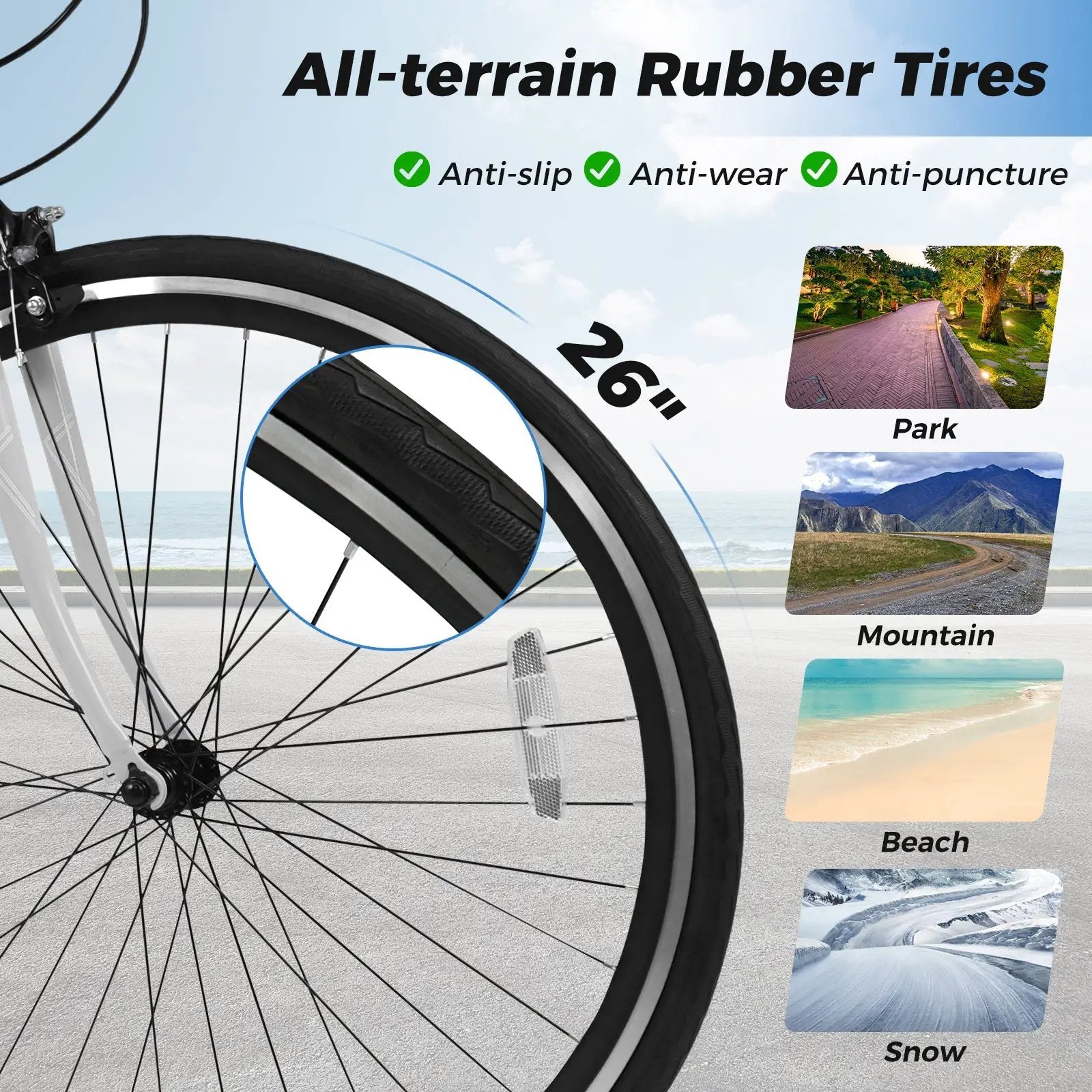 26 Inch Mountain Bike Adjustable with 6-Speed and All-terrain Rubber Wheels by DirectDeals