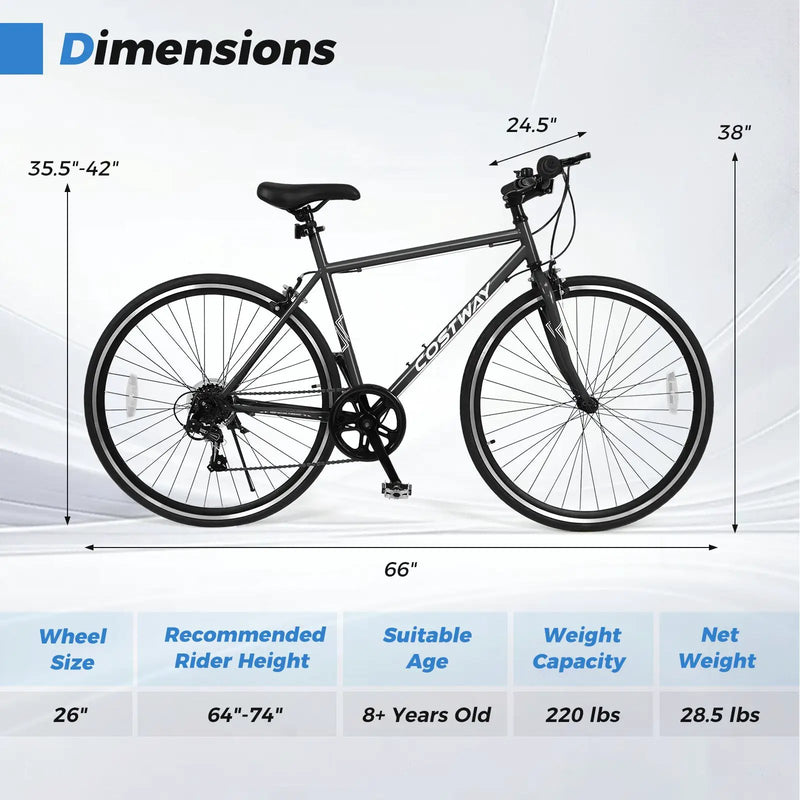 26 Inch Mountain Bike Adjustable with 6-Speed and All-terrain Rubber Wheels by DirectDeals