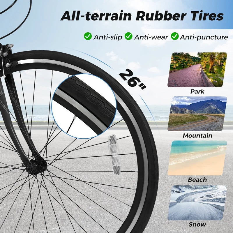 26 Inch Mountain Bike Adjustable with 6-Speed and All-terrain Rubber Wheels by DirectDeals