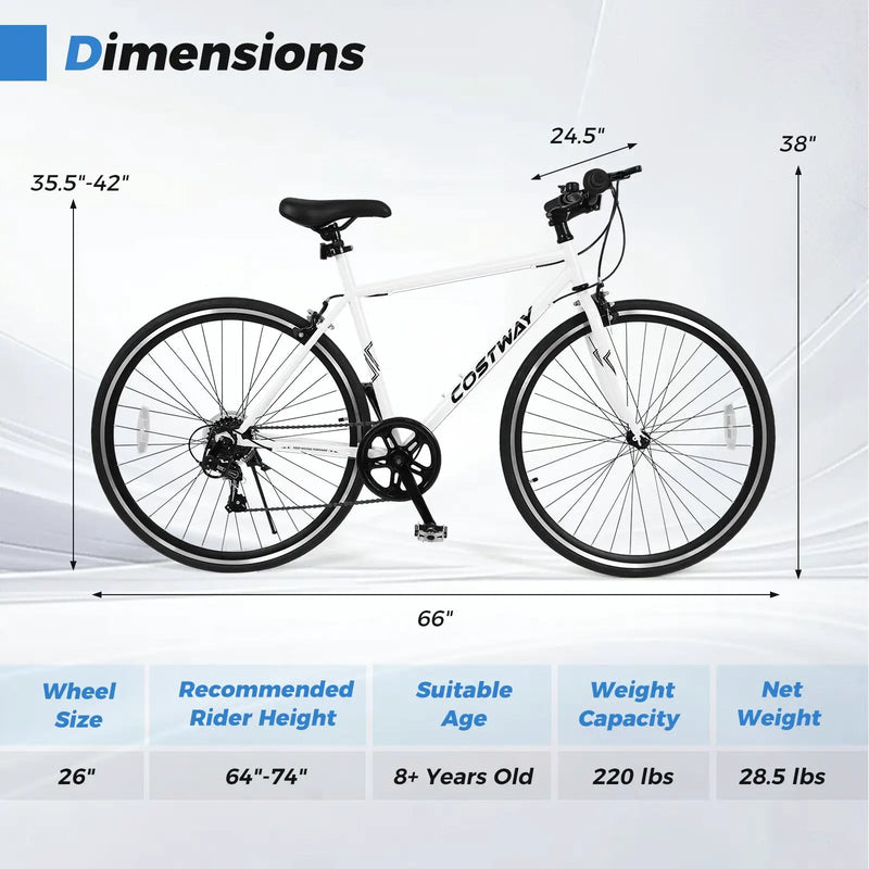 26 Inch Mountain Bike Adjustable with 6-Speed and All-terrain Rubber Wheels by DirectDeals