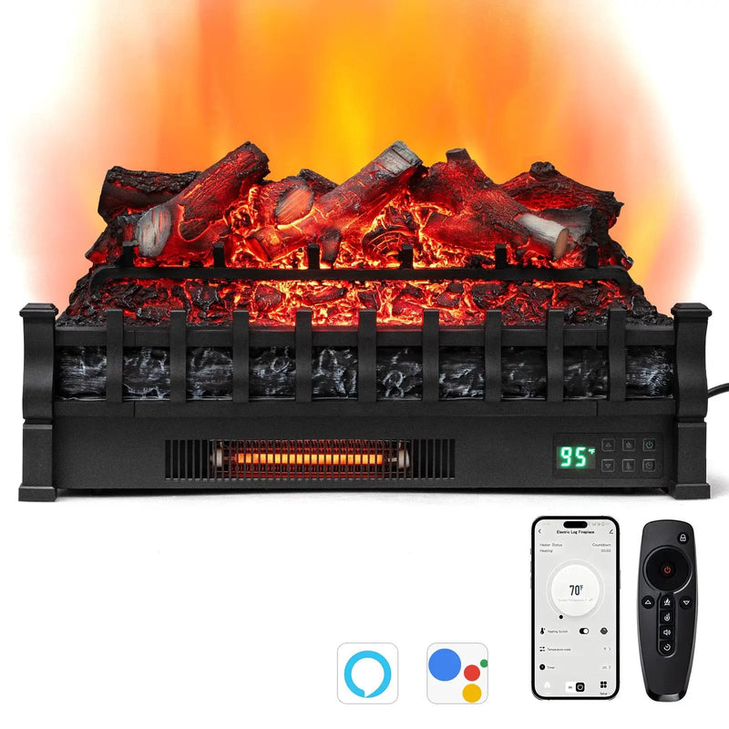 26 Inch WiFi Infrared Quartz Electric Fireplace Insert Logs Heater with Realistic Lemonwood Logs-Black by DirectDeals