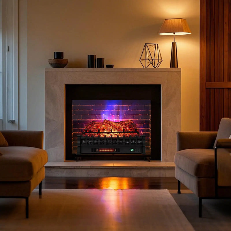 26 Inch WiFi Infrared Quartz Electric Fireplace Insert Logs Heater with Realistic Pinewood Logs-Black by DirectDeals