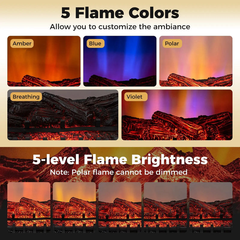 26 Inch WiFi Infrared Quartz Electric Fireplace Insert Logs Heater with Realistic Pinewood Logs-Black by DirectDeals