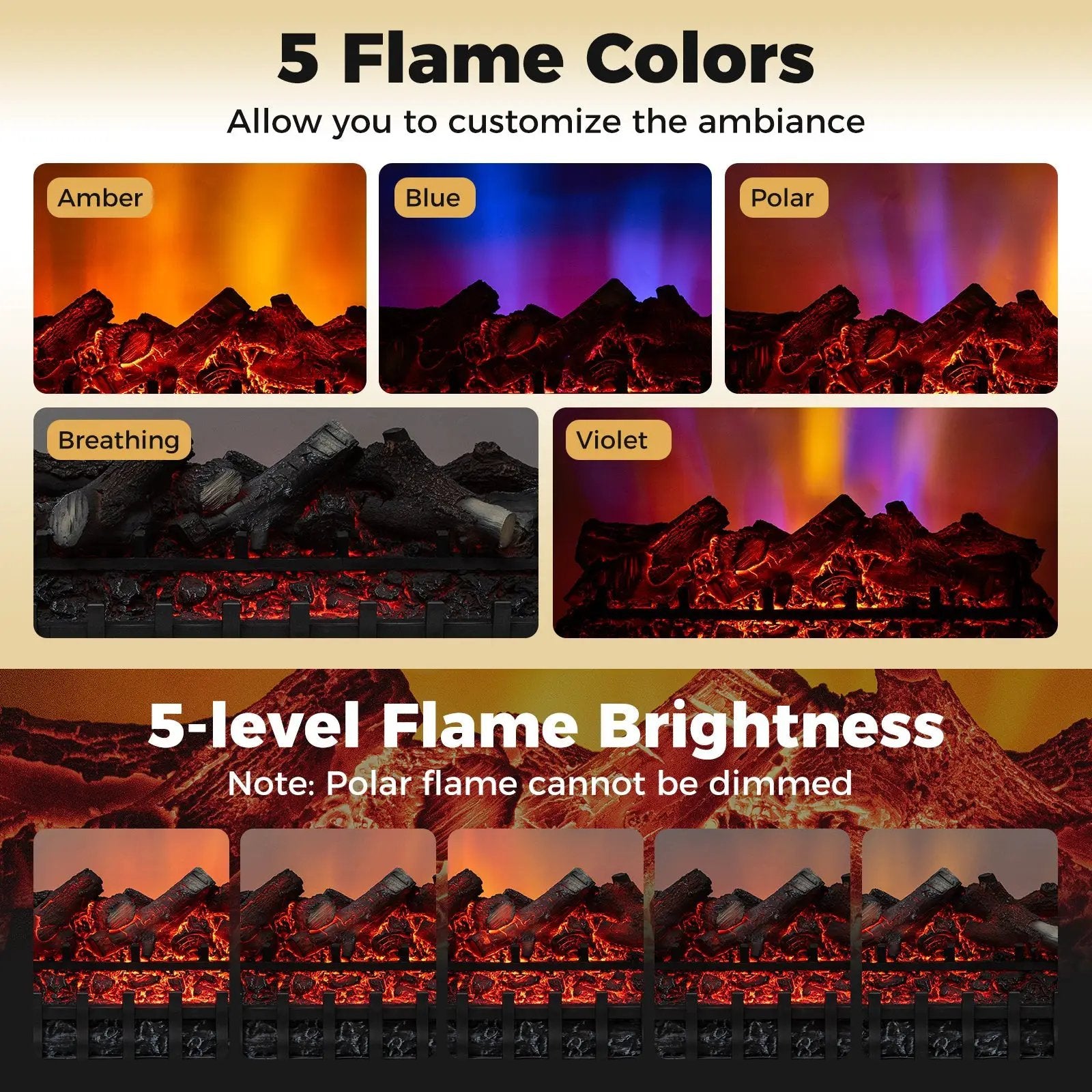 26 Inch WiFi Infrared Quartz Electric Fireplace Insert Logs Heater with Realistic Lemonwood Logs-Black by DirectDeals