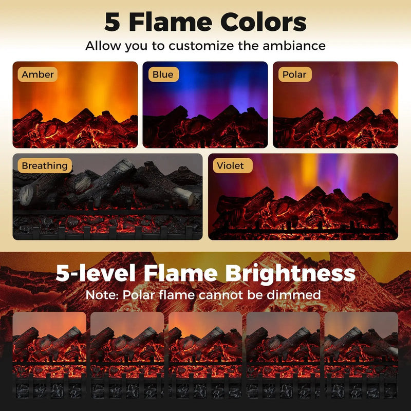 26 Inch WiFi Infrared Quartz Electric Fireplace Insert Logs Heater with Realistic Lemonwood Logs-Black by DirectDeals